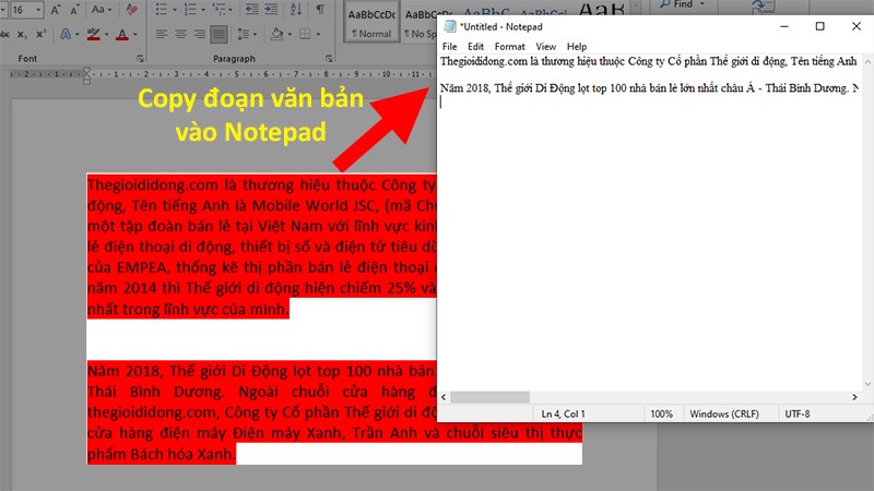 Copy toàn bộ đoạn văn bản có màu nền > Dán vào phần mềm Notepad